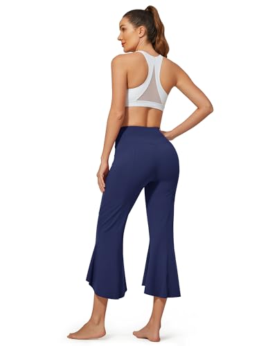 Image of G4Free Capri Pants for Women Stretch Yoga Dress Pants with Pockets Ruffle Bell Bottom Athletic Work Leggings