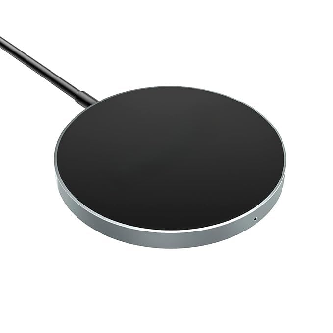 Basic AG-IC 15W-IC-10 Magnetic Wireless Charger - Fast Qi-Certified Charging Pad for iPhone 15/14/13/12 & Android Devices Non-Slip Aluminum Base Silver (Renewed)