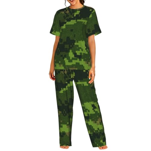 Ensemble pyjama manches courtes femme camouflage vert armée | Vêtement de nuit premium
