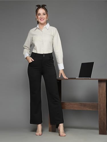 Image of Style Quotient Women Stripe Polycotton Regular Fit Colorblock Formal Shirt
