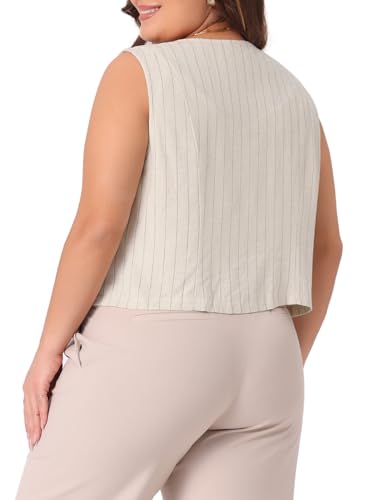Agnes Orinda Plus Size Linen Vest for Women Sleeveless Button Down V Neck Crop Top Summer Waistcoat Vests4