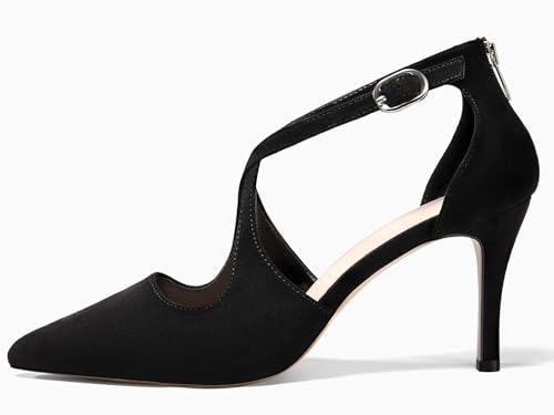 Image of Womens Pumps High Heels Pointed Toe Crossed Strap D'Orsay Zip up Stilettos Party Dress Shoes