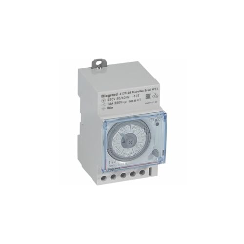 LEGRAND, Zeitschaltuhr MicroRex W31 Su/Wi Plug & Play, mechanisch mit 7-Tages-Programm (Reiheneinbau-Zeitschaltuhr für Hutschiene, 3-modulig), 412828