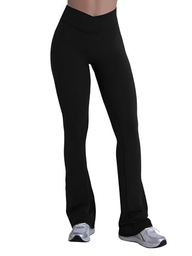 Sunzel No Front Seam Crossover Flare Leggings for Women Hidden Butt Lifting Scrunch Tummy Control Mini Flared Yoga Pants