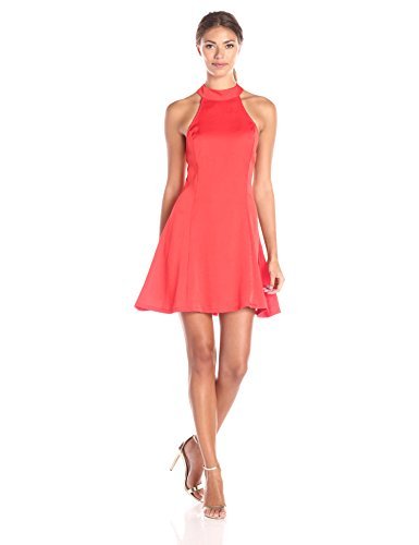 Women's Washed Satin Mock Neck Fit-And-Flare Dress