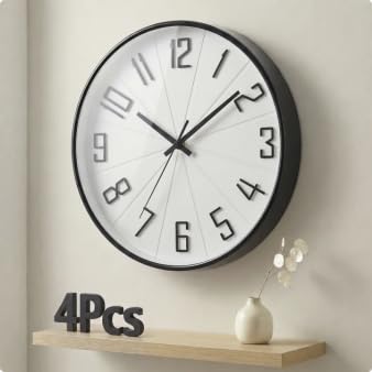 Sweetmirth Wall Clock 12 Inch Silent Non Ticking Quartz Decorative Battery Operated Wall Clock for Office Classroom Home Living Room Bedroom Kitchen-White-4Pcs