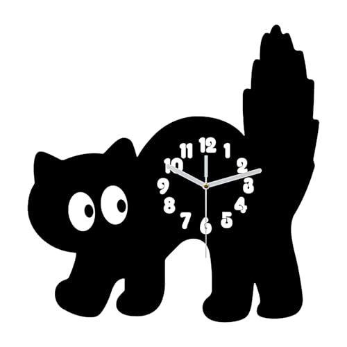 Svart kattväggklocka - tyst väggklocka tickar | Djurdesignklocka | väggklockor | Söt akryl djurklocka | Dekoration av