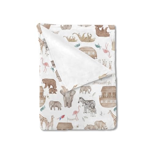 Image of HawSkgFub Noah’s Ark Animal Boat Baby Boy Girl Neutral Blanket, Elephant Bear Giraffe Rhino Ship Flannel Fleece Nursery Bed Blankets, Soft Lightweight Newborn Infant Toddler Kids Crib Bedding 40 x 50