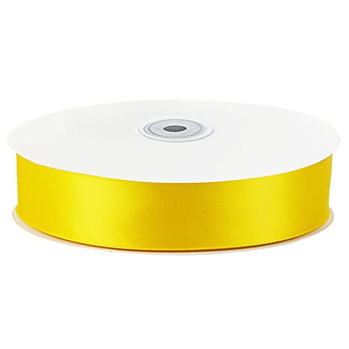 Image of Solid Color Double Faced Yellow Satin Ribbon 7 /8 inch X 25 Yards, Ribbons Perfect for Crafts, Wedding Decor, Bow Making, Sewing, Gift Package Wrapping and More