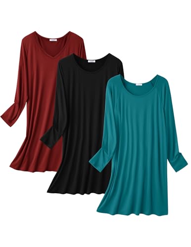 Ekouaer 3 Pack Women's Nightgowns Long Sleeve Sleep Shirts Comfy Soft Nightshirt Women Pajama Sleep Dress Cute Sleepwear