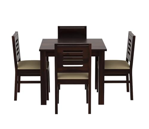 Image of AS Arts Sheesham Wood Dining Table Set of 4 | Compact 4 Seater Wooden Dining Set for Home & Dining Room | Solid Wood Dining Table with Cushioned Chairs | Dark Walnut Finish