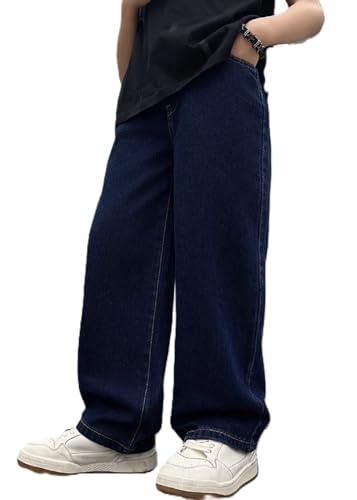 Image of ADBUCKS Children's Loose-Fitting Denim Pants with Buttons, Casual Wide-Leg Style