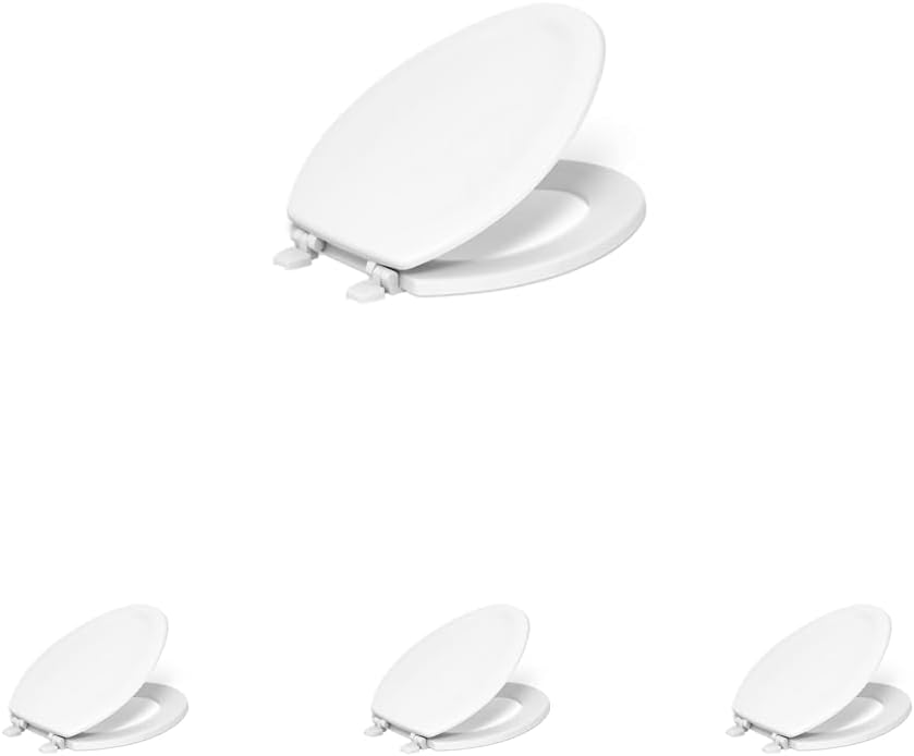 KOHLER 4648-47 Stonewood Round Toilet Seat, Wood Seat for Standard Round Toilets, Lid with Color-Matched Plastic Hinges, Almond (Pack of 4)