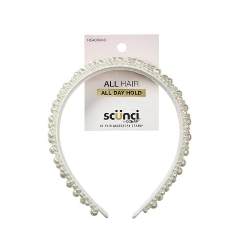 CONAIR Scunci Pearl Headband - ideal for all occasions- fashionable and trendy nonslip head band- hair accessories for women - holiday headwear - stocking stuffers - gifts for her -Ivory
