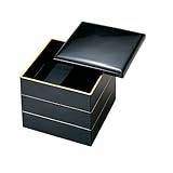 割烹漆器 ﻿D.X6.5寸重 黒金渕（内黒）３段 H-156-12A