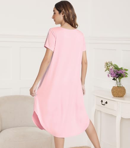 Image of NACHILA Nightgowns for Women-Viscose Made from Bamboo, Short Sleeve Nightshirts Cool Sleep Dress Long Sleep Shirt