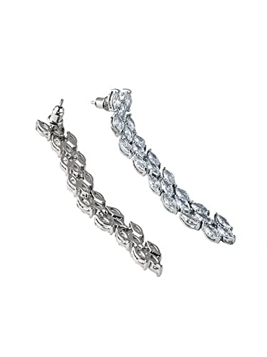 Image of Yellow Chimes Jewellery Set for Women Rhodium Plated Cubic Zircon Silver Necklace with Earring Set Floral Design Classic CZ Stoned Jewellery Set for Women and Girls