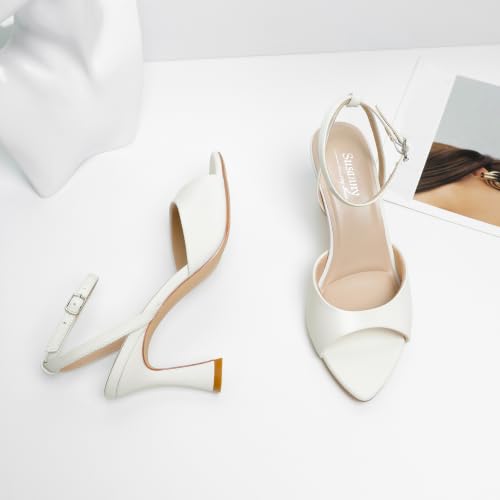 Image of Susanny High Heels for Women Pointed Open Toe Strappy Chunky Block Heels Ankle Strap Stiletto Kitten Heeled Sandals Wedding Bridal Party Prom Sexy Dress Shoes