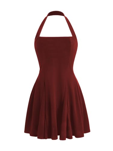 Image of Floerns Women's Draped Halter Mini Dress Tie Open Back Date Night Outfit Bodycon Holiday Dresses