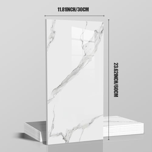 10pcs Marble Peel and Stick Waterproof Wall Panels,Heat-Resistant Backsplash Tile, 23.6"x11.8" PVC Foam Wall Sticker for Kitchen,Living Rooms,TV Walls,White and Gray (Not Real Tile 19.4Sq. Ft.)