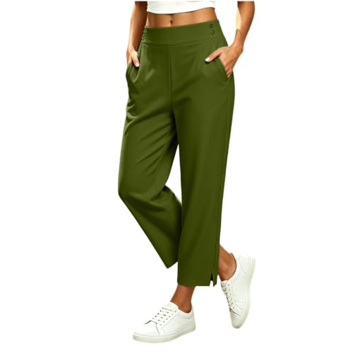 Women's Wide Leg Casual Pants High Waist Ankle Slit Hem Side Pocket Pants - image 1