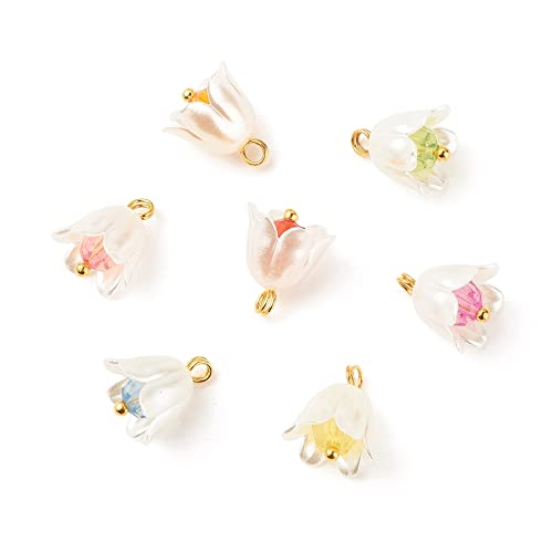 LiQunSweet 200 Pcs ABS Plastic Imitation Pearl Tulip Flower Charms for Jewelry Making Bracelet Earrings Necklace DIY Craft
