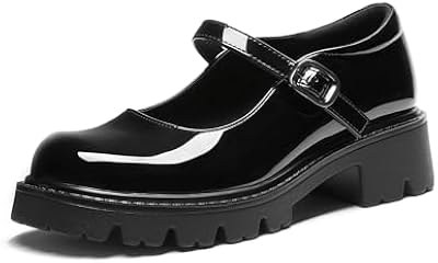 DREAM PAIRS Mary Jane Platform Pumps Shoes for Women,Black-Pat,9