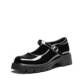 DREAM PAIRS Mary Jane Platform Shoes for Women Closed Toe Chunky Block Heel Cute Dress Shoes,Size 6,Black-Pat,SDPU26015W