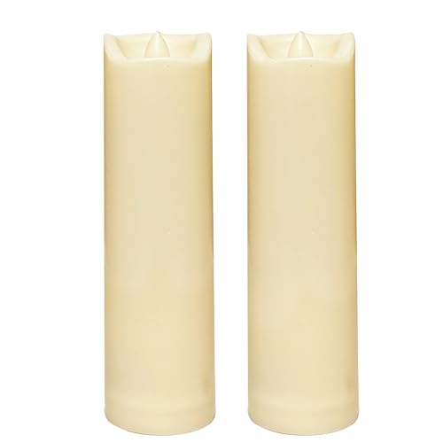 Image of CANDLE CHOICE Waterproof Outdoor Battery Operated Flameless Candles with Auto Timer Flickering Plastic Resin Electric LED Slim Pillar Lights for Lantern Patio Garden Wedding Decorations 2 inchx7 inch 2 Pack