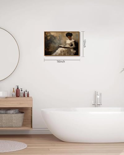 Image of KISSFOX Vintage Framed Wall Art Decor Victorian African American Pictures Paintings Wall Decor Moody Black Girl Reading A Book Canvas Art Prints Modern Farmhouse Black Woman Artwork For Kitchen