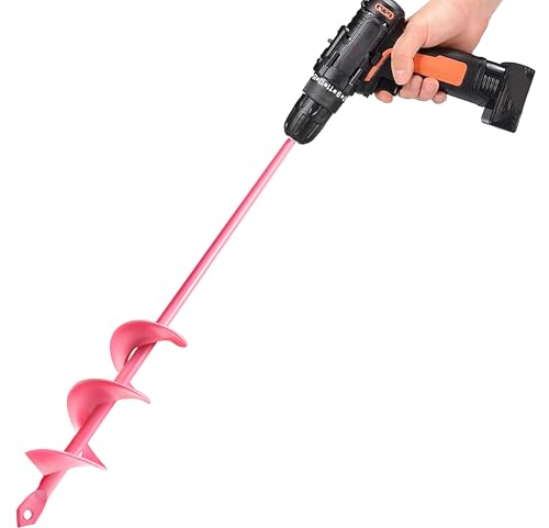 TCBWFY 1.6 x 16.5 Inch Pink Auger Drill Bit for Planting - Garden Tools Auger Drill Bit, Spiral Garden Auger, Drill Auger Bit for Planting Bulbs and Flowers