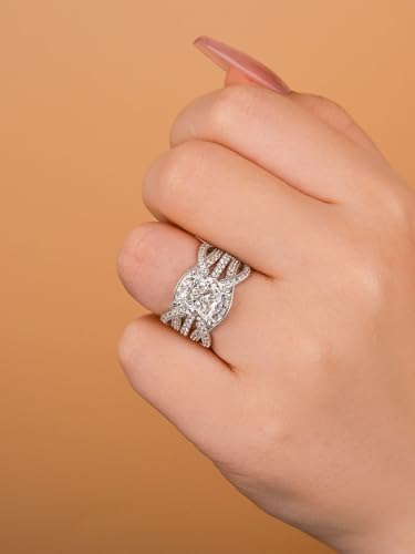 4 Carat Cushion Cut Bridal Ring Set, S925 Sterling Silver 5A CZ Insertable Engagement Ring & Enhancer Bands Set3