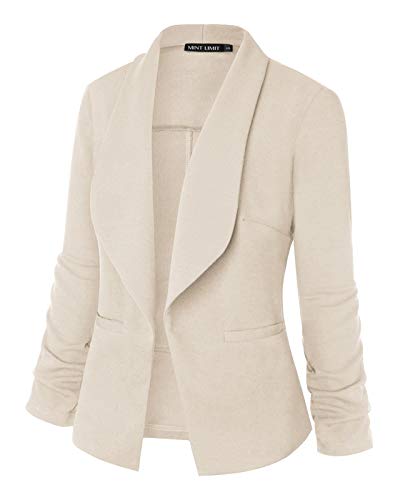 Unifizz Womens Casual 3/4 Sleeve Jacket Blazers Casual Work Blazer with Pockets Outwear #Beige - Size M#2