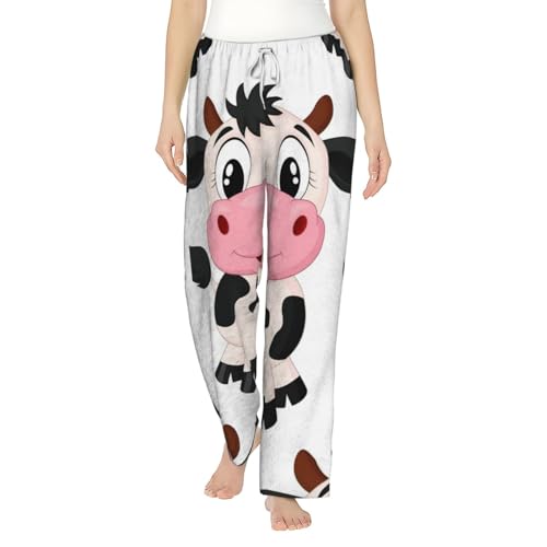 Pantalon de pyjama en flanelle imprimé vache avec cordon