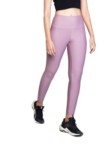 Image of GO COLORS Solid Nylon Stretch Ankle Length Training Tights | High Rise, Side Pockets