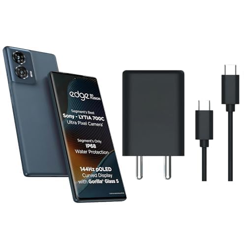 Image of Original Turbo Power Fast C-Type 68W Compatible with Motorola | Edge 50 Ultra, Razr 40, Moto E30, and More USB-C Devices Smartphone | Black | Cable Not Included