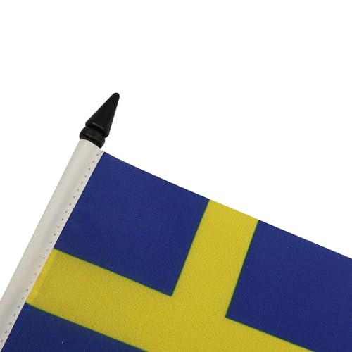 Image of Sweden Table Flag 4'' x 6'' - Swedish Desk Flag 15 x 10 cm - Black plastic stick and base - AZ FLAG