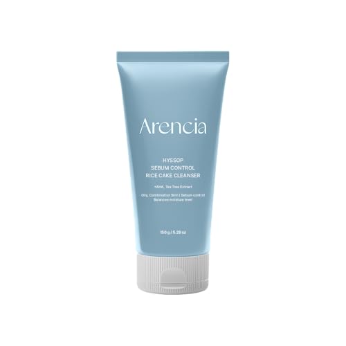 Image of ARENCIA Hyssop Sebum Control Rice Cake Cleanser, 5.29 oz, AHA Tea Tree Face Wash for Oily Combination Skin