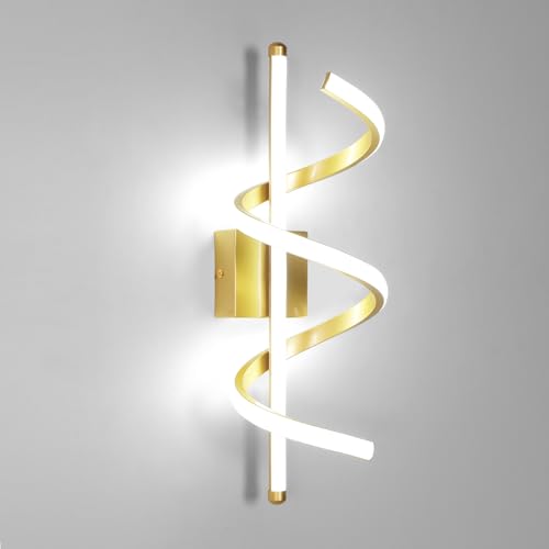 Comely Aplique Pared Interior LED, 26W Creativa Espiral Lámpara de Pared Dorada, Luz de Interior LED para Dormitorio, Sala de Estar, Cocina, Pasillo