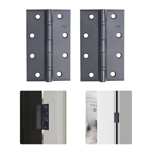 Image of Godrej Door Fittings I Door Butt Ball Bearing Hinge 5 inch x 12 Gauge | Matte Black Finish I 2 Pcs I Heavy Duty SS304 125x75x2.5mm Door Hardware| Premium Kabza for Wooden Doors | 1 Yr Warranty