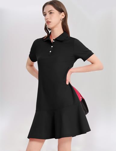 Image of Kissonic Women's Polo Dress Short Sleeve V Neck Ruffle Hem Casual Summer Golf Tennis Mini Shirt Dresses