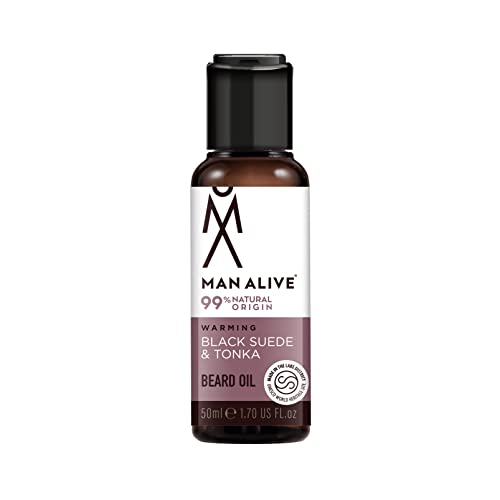 Beard Oil for men by Man Alive 99% Natural skincare 50ml with Oatmeal, Argan Oil, Jojoba Oil & Almond Oil, gifts for men softens facial hair mens gifts birthday gifts for him (Black Suede & Tonka)