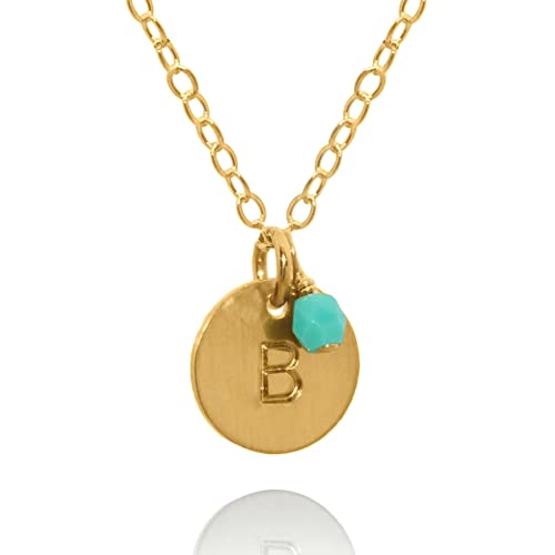 EFYTAL Personalized Initial Necklace with Birthstone, Tiny Gold Filled Custom Disc, Dainty Jewelry...