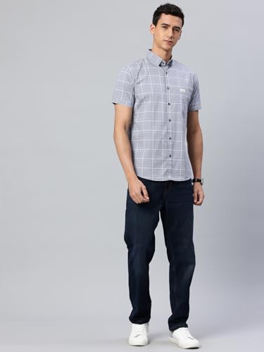 Image of Majestic Man Slim Fit Pure Cotton Half Sleeve Checked Casual Shirt