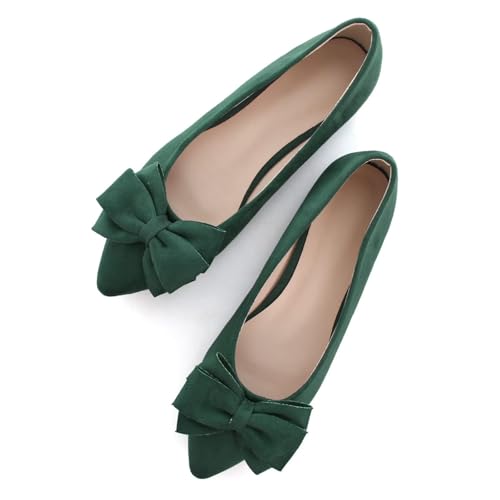 Image of SAILING LU Womens Bowknot Ballet Flats Pointy Toe Suede | Casual Flat Shoes, Dressy Wear to Work, Moccasins, Slip-Ons