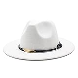  HHF Caps y Sombreos Amplio ala Fedora Sombrero Hombres Hombres Hombres Sólido Lana Sombrero Vintage Jazz Invierno Sombrero Formal Iglesia Panamá Cap (Color : Blanco, Talla : 56 58CM)