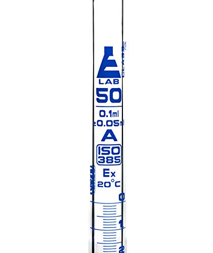 Eisco Labs Borosilicate Burette, Straight Bore, PTFE Stopcock - 50mL cap., 0.10mL grad., Class A tolerance