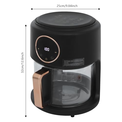 Image of 1200W Glass Air Fryer with 360 Viewable Basket, 3.8QT Borosilicate Airfryer with Touchscreen & 8 Presets Oil-Free Cooker for Family /Outdoor Use (Black)