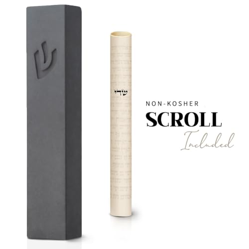 Image of SURI Mezuzah for Door - 7 Inch Dark Gray Concrete Mezuzah Case with Non Kosher Scroll, Self-Stick Jewish Entry Design, Fits a 6 Inch Scroll, Gift Box Included