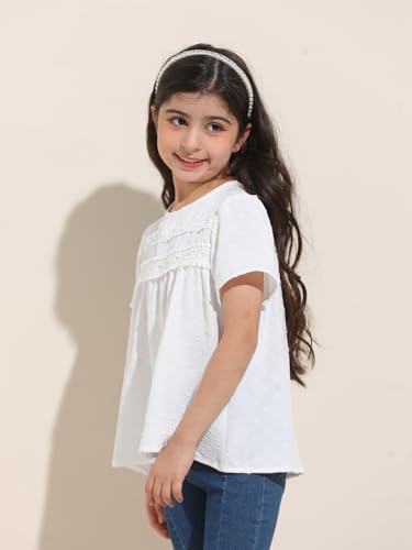 Image of Girl Cute Short Sleeve Shirts Casual Chiffon Blouses Flowy Hem Boho Tunic Tops 4-12 Years
